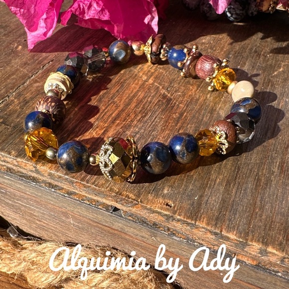 Maximalist silver statement lapis lazuli beaded bracelet - Picture 1 of 5